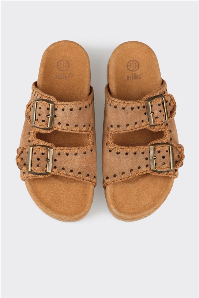 Taba Deri Kadın Düz Terlik