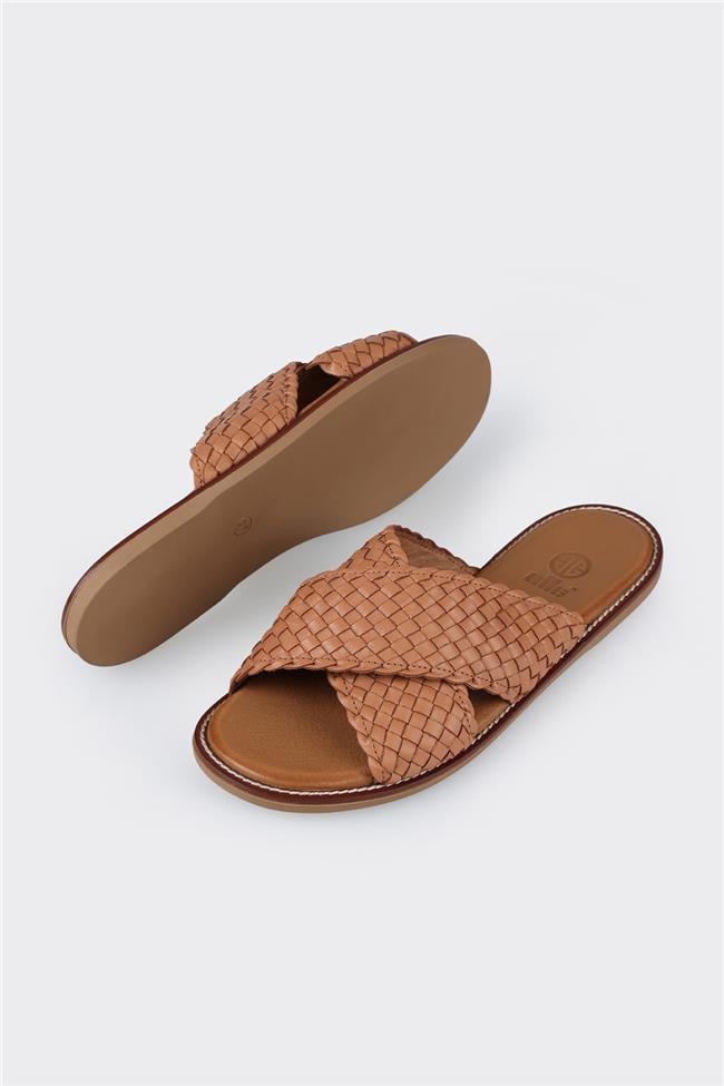 Taba Deri Kadın Düz Terlik