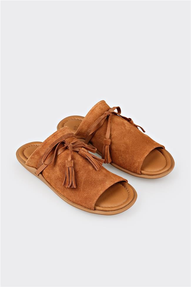 Taba Deri Kadın Düz Terlik