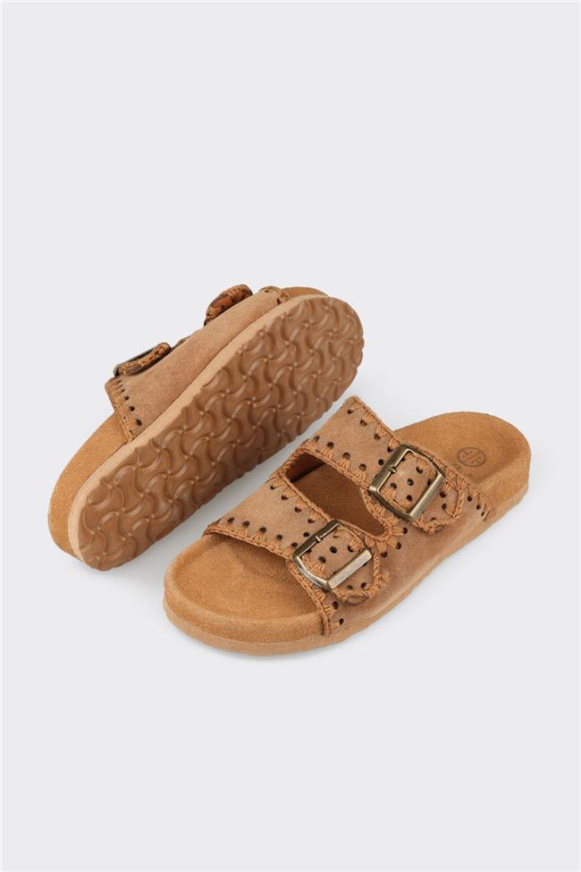 Taba Deri Kadın Düz Terlik