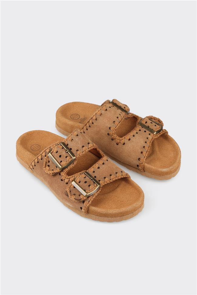 Taba Deri Kadın Düz Terlik