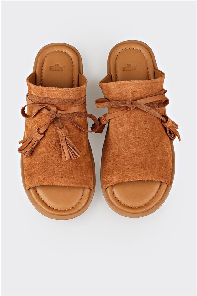 Taba Deri Kadın Düz Terlik