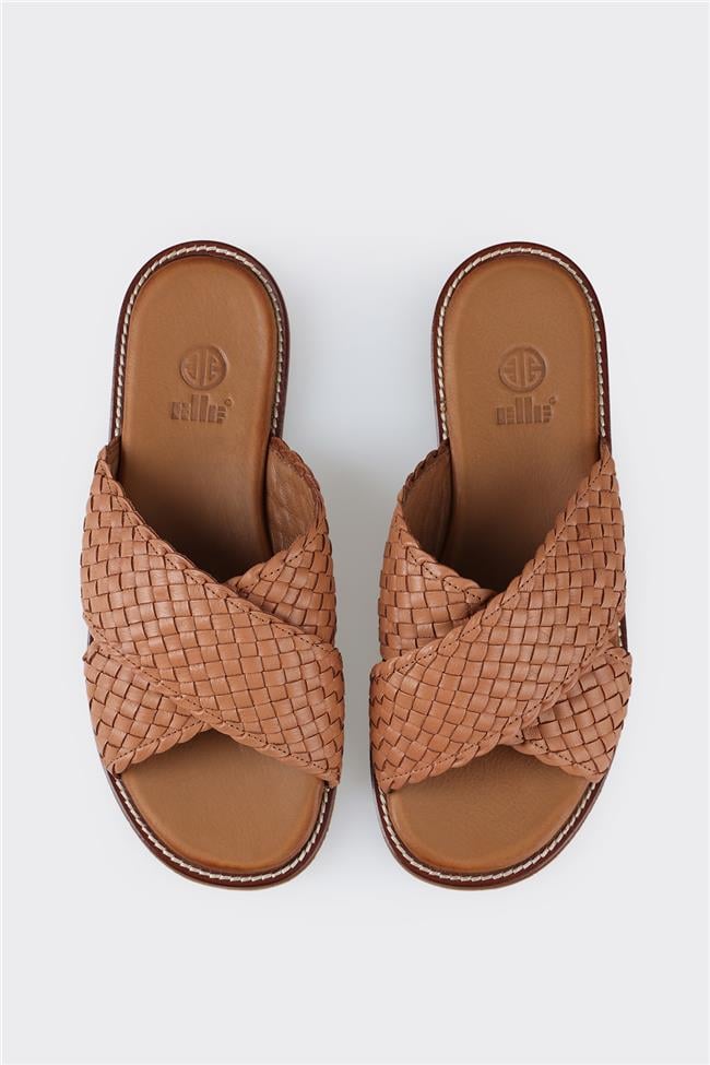 Taba Deri Kadın Düz Terlik