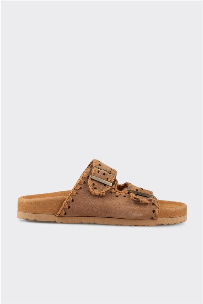 Taba Deri Kadın Düz Terlik