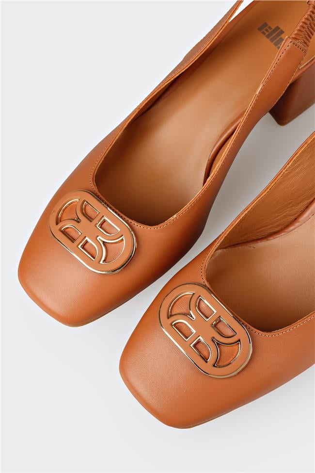 Taba Deri Kadın Topuklu Ayakkabı