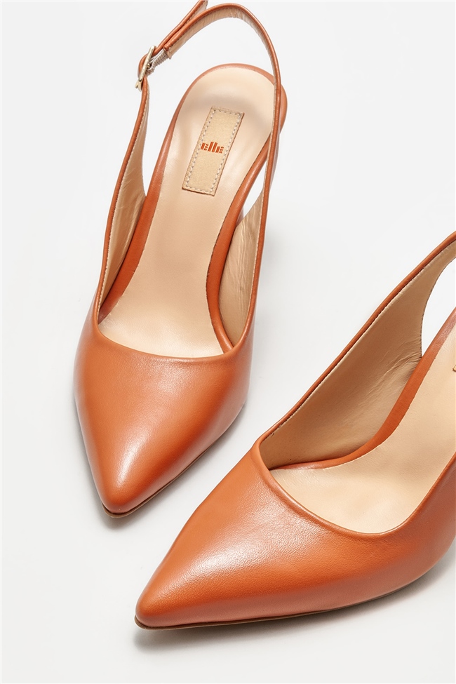 Taba Deri Kadın Topuklu Ayakkabı