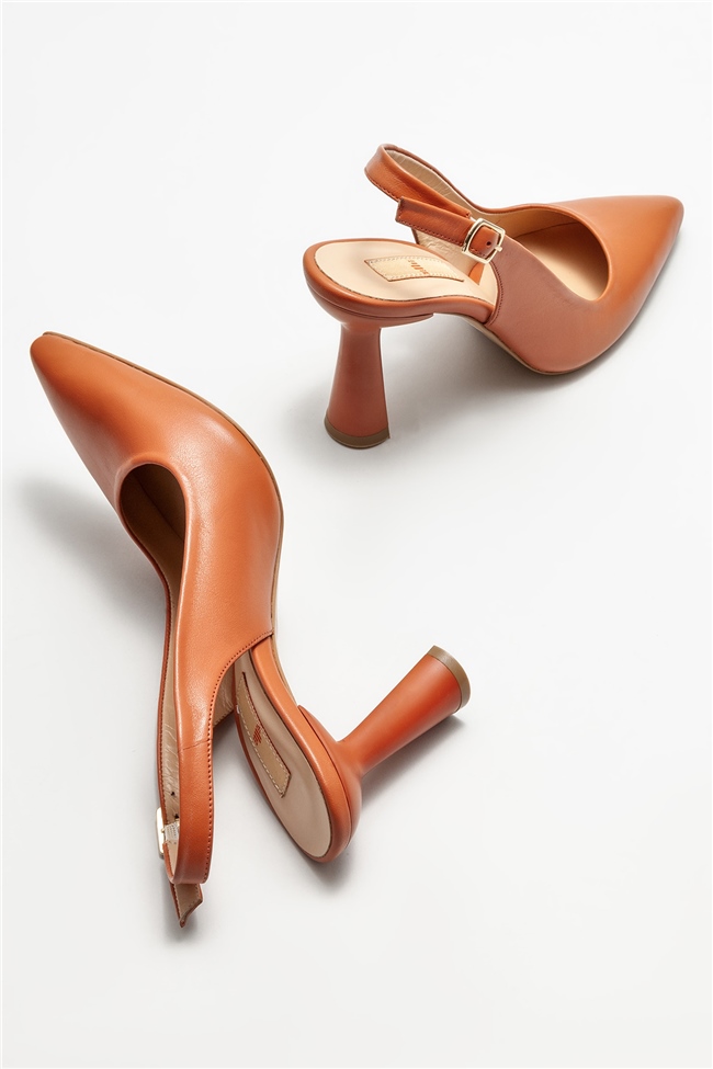 Taba Deri Kadın Topuklu Ayakkabı