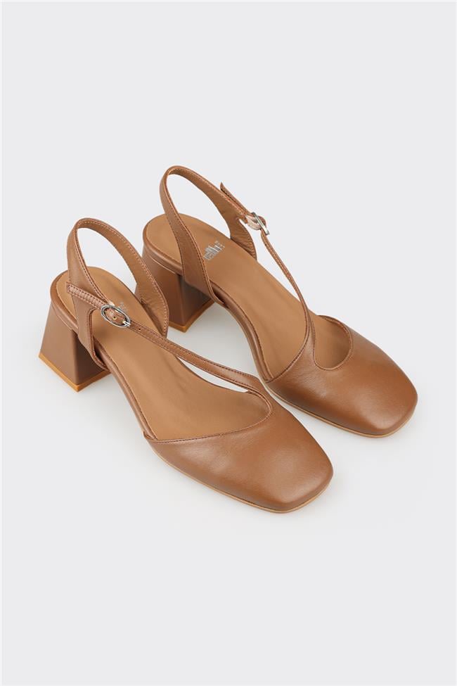 Taba Deri Kadın Topuklu Ayakkabı