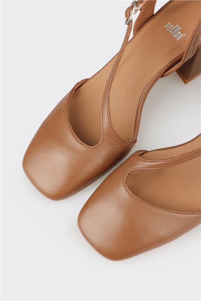 Taba Deri Kadın Topuklu Ayakkabı