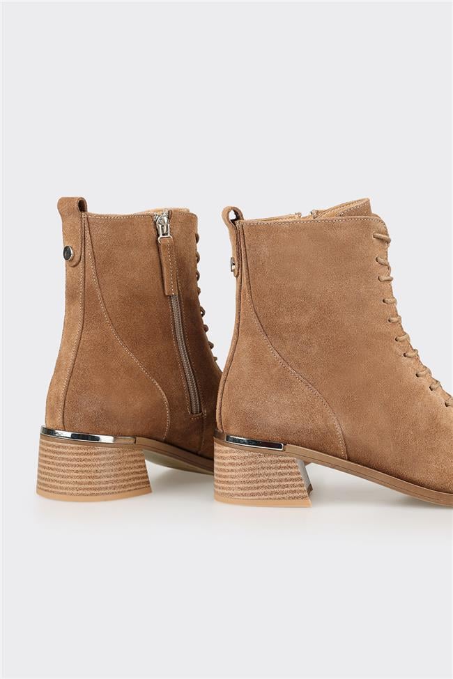 Taba Deri Kadın Topuklu Bot