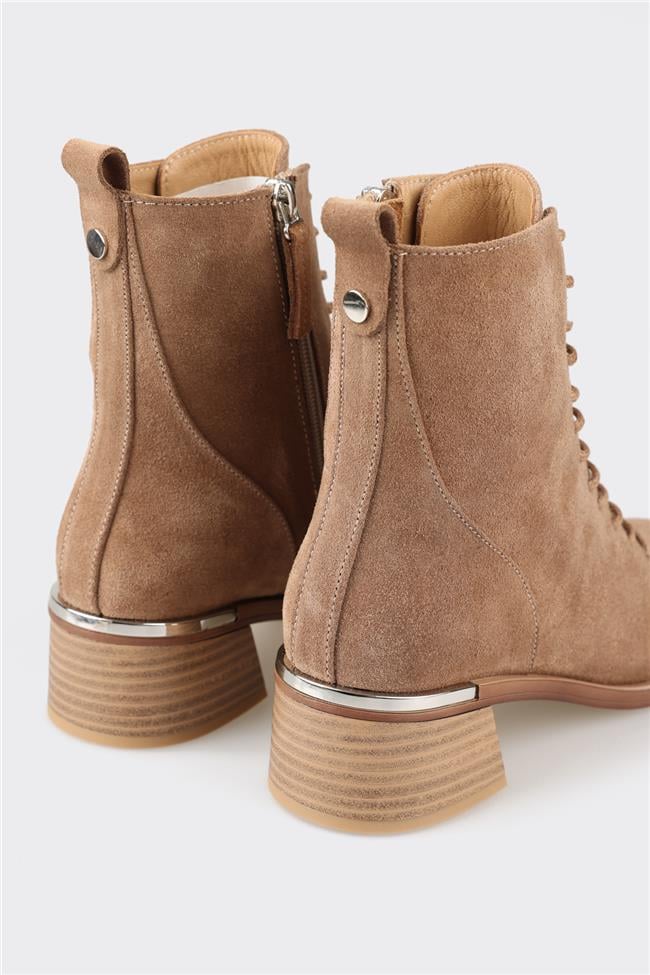 Taba Deri Kadın Topuklu Bot