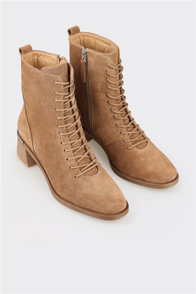 Taba Deri Kadın Topuklu Bot