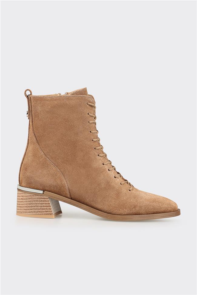 Taba Deri Kadın Topuklu Bot