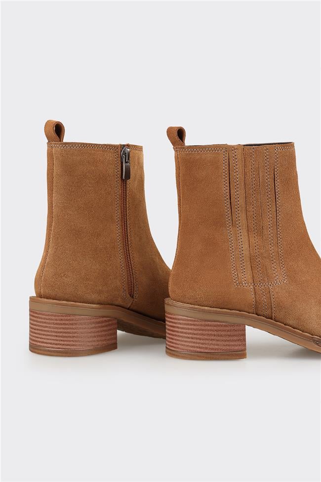 Taba Deri Kadın Topuklu Bot