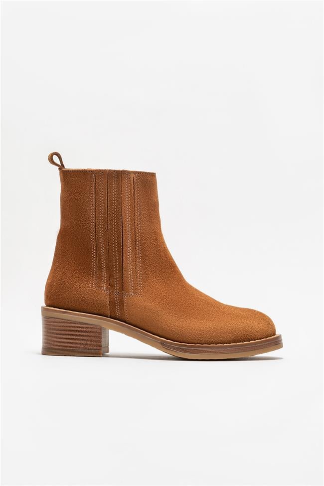 Taba Deri Kadın Topuklu Bot