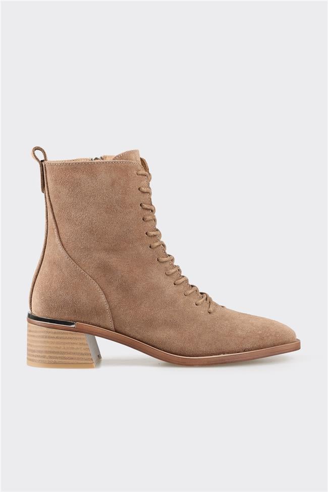 Taba Deri Kadın Topuklu Bot