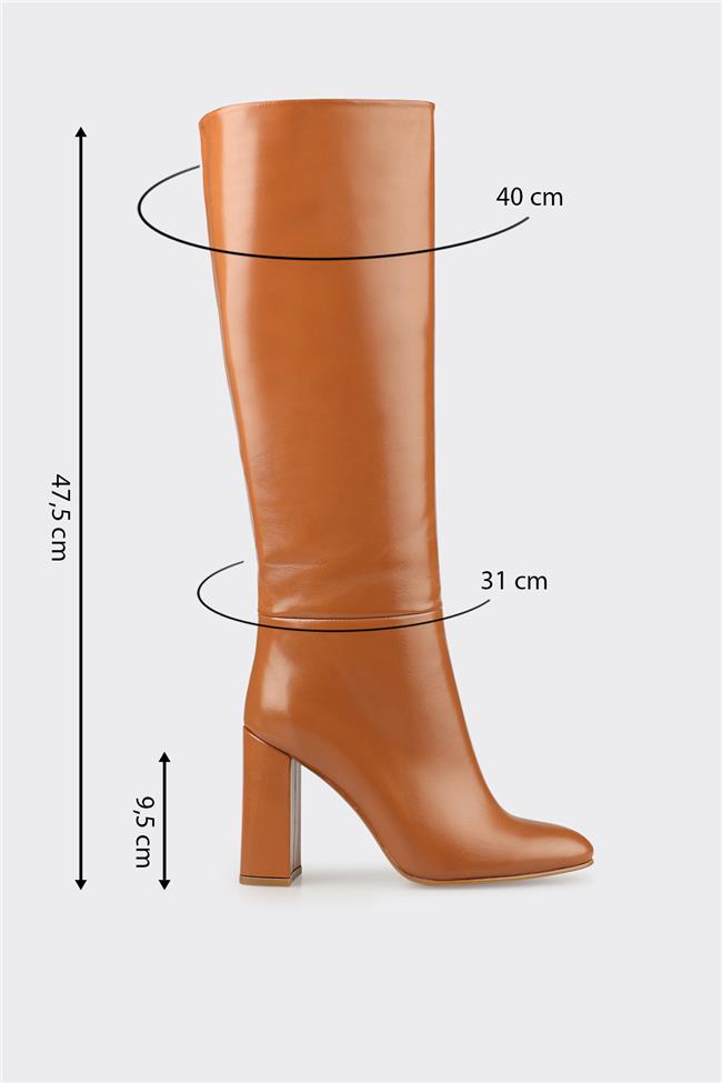 Taba Deri Kadın Topuklu Çizme