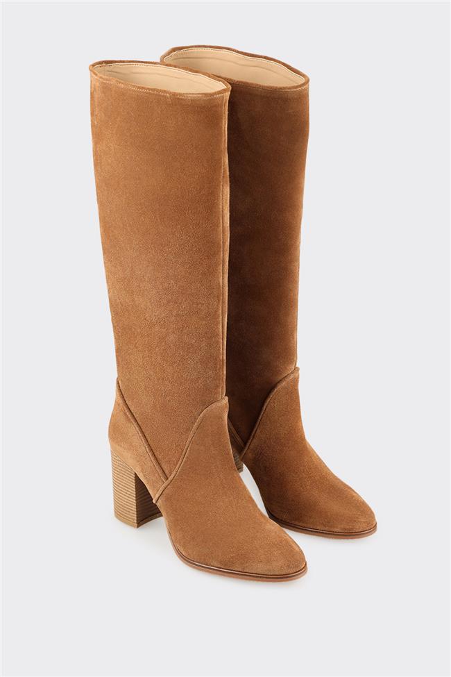 Taba Deri Kadın Topuklu Çizme