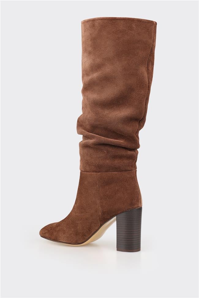 Taba Deri Kadın Topuklu Çizme