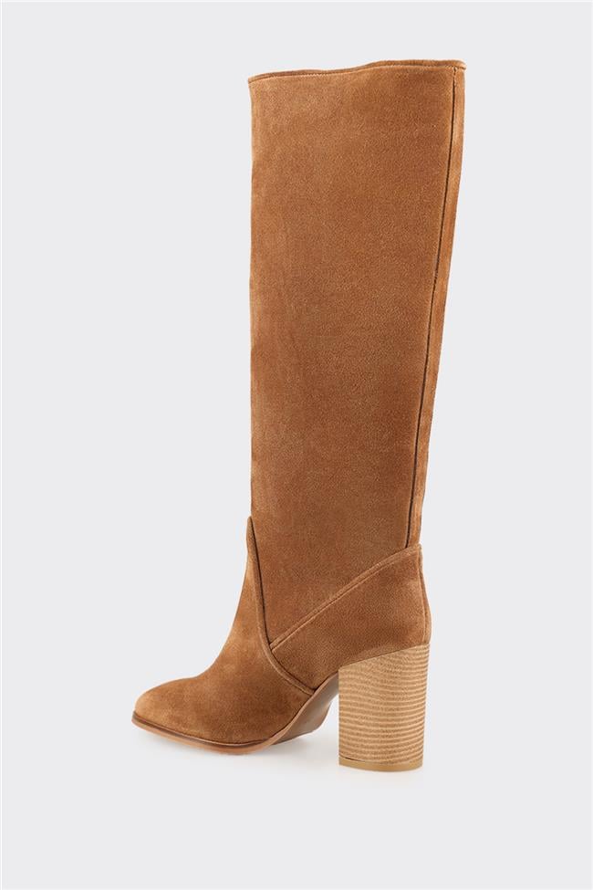 Taba Deri Kadın Topuklu Çizme