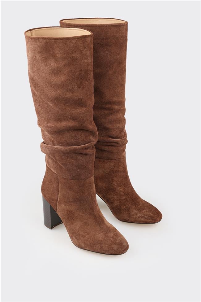 Taba Deri Kadın Topuklu Çizme