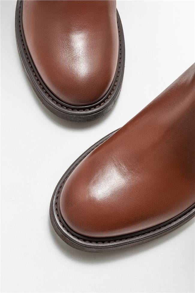 Taba Deri Kadın Topuklu Çizme