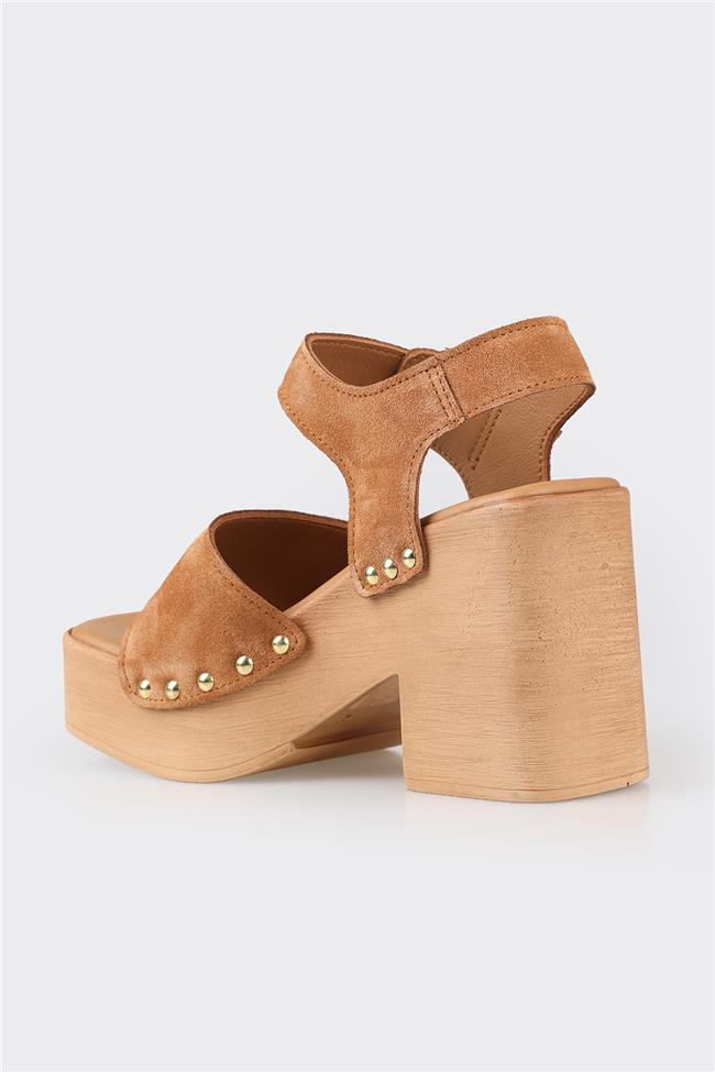 Taba Deri Kadın Topuklu Sandalet