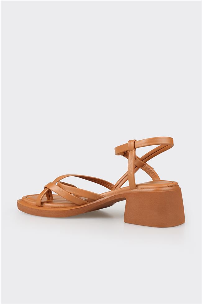 Taba Deri Kadın Topuklu Sandalet