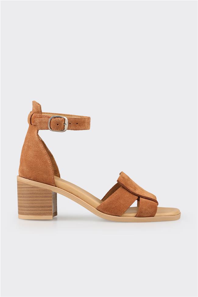 Taba Deri Kadın Topuklu Sandalet