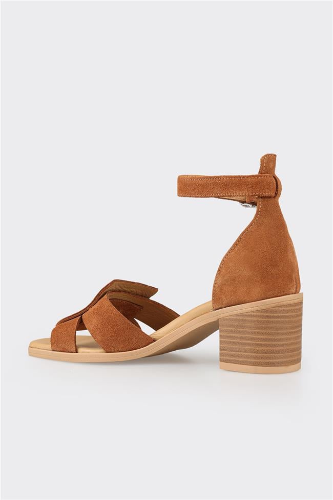 Taba Deri Kadın Topuklu Sandalet