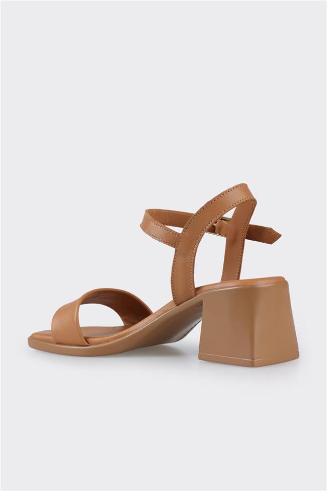 Taba Deri Kadın Topuklu Sandalet
