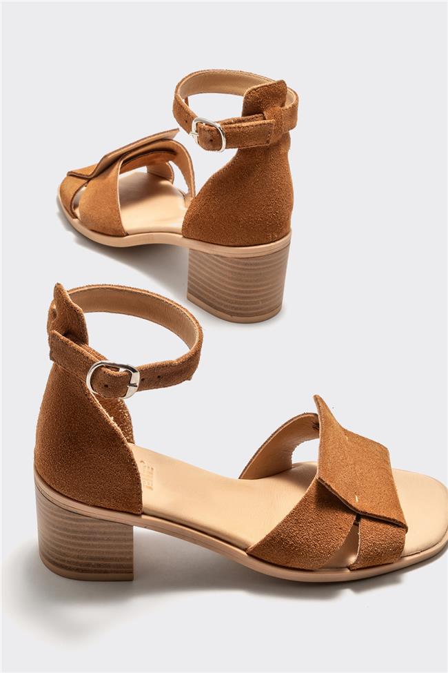 Taba Deri Kadın Topuklu Sandalet