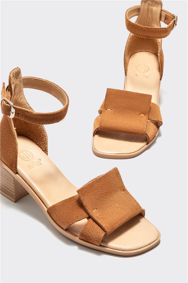 Taba Deri Kadın Topuklu Sandalet