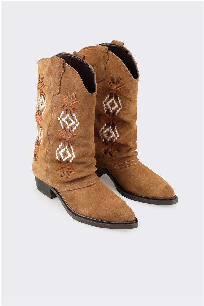 Taba Deri Kadın Western Bot