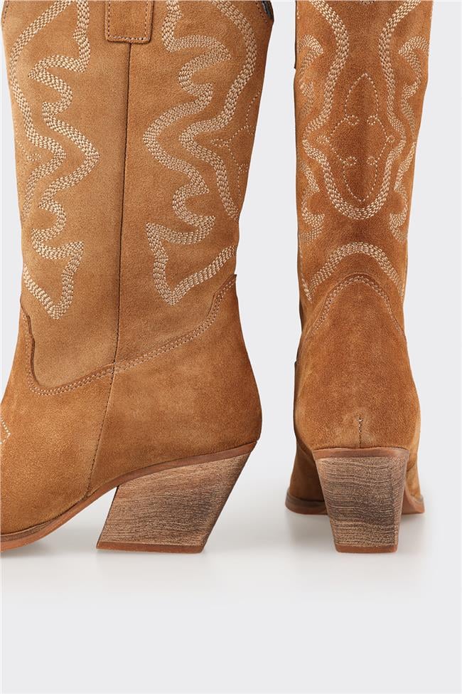 Taba Deri Kadın Western Çizme