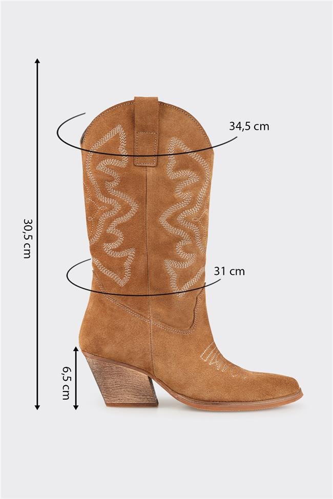 Taba Deri Kadın Western Çizme