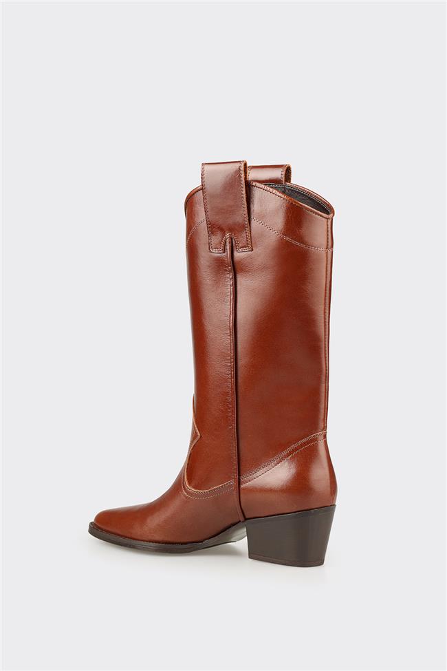Taba Deri Kadın Western Çizme