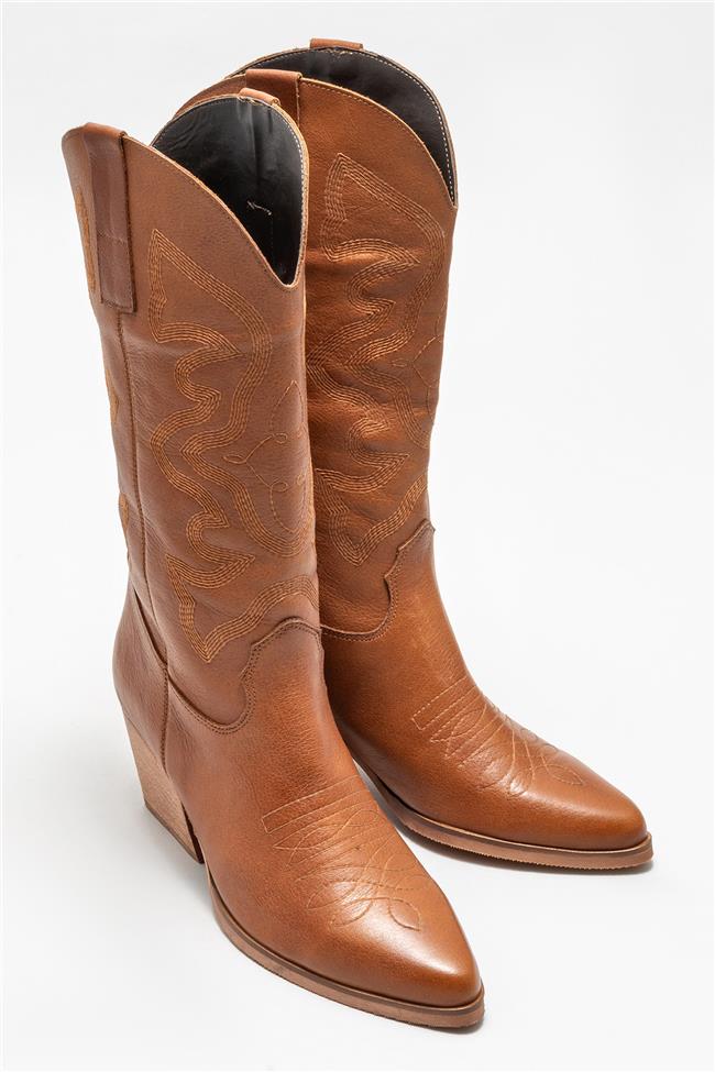 Taba Deri Kadın Western Çizme