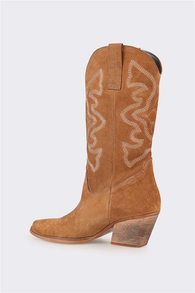 Taba Deri Kadın Western Çizme