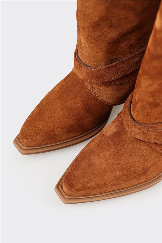 Taba Deri Kadın Western Çizme