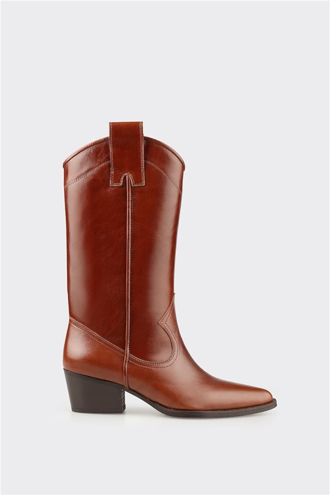 Taba Deri Kadın Western Çizme