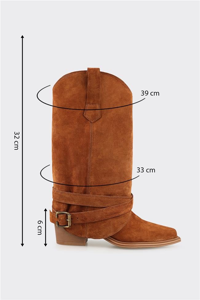 Taba Deri Kadın Western Çizme