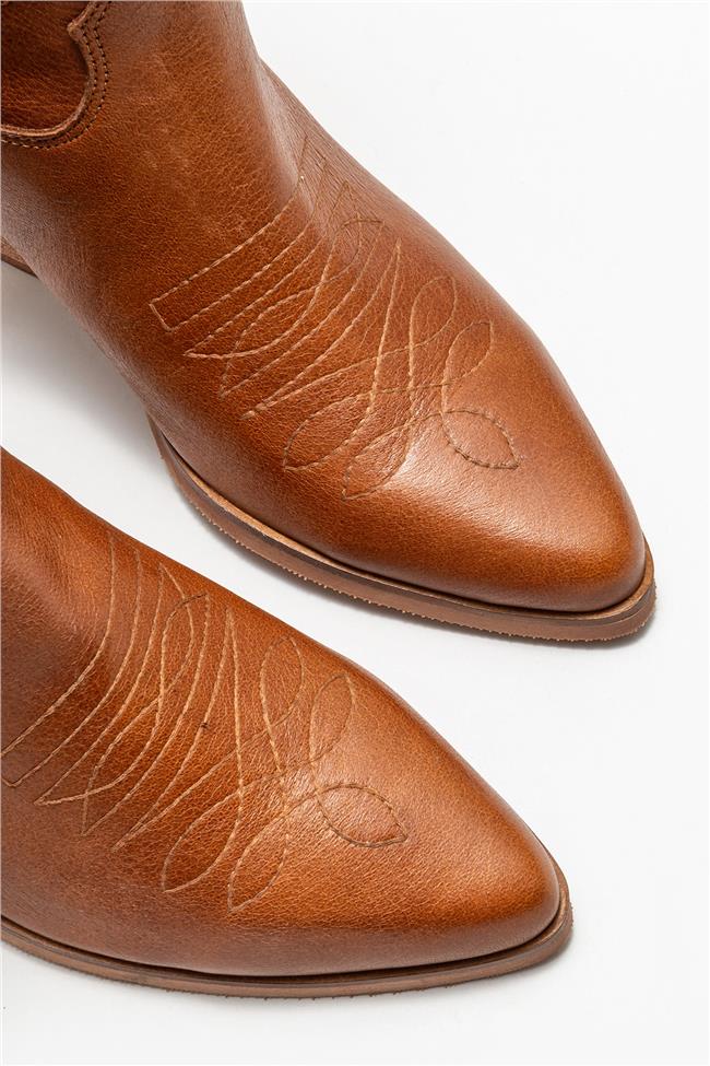 Taba Deri Kadın Western Çizme