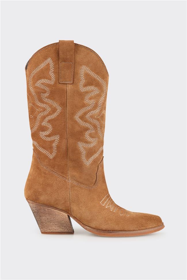 Taba Deri Kadın Western Çizme