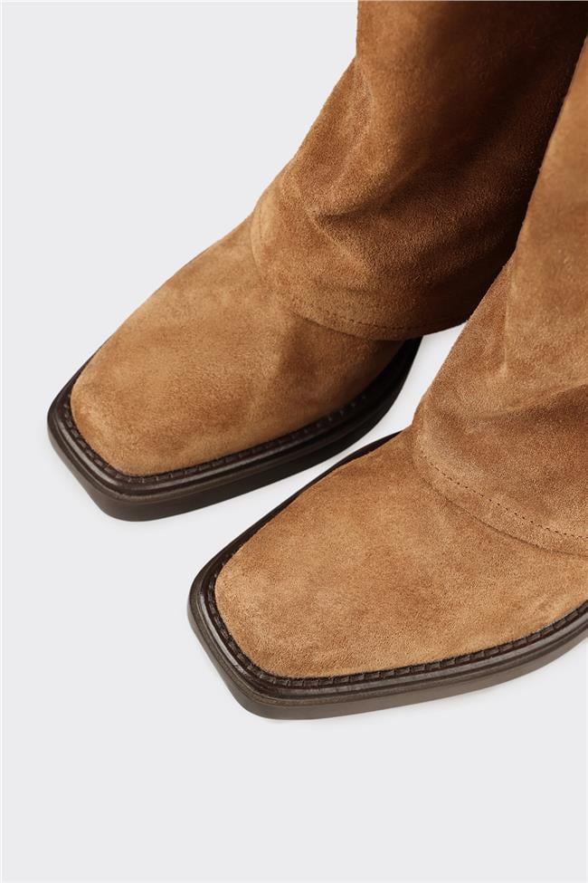 Taba Deri Kadın Western Çizme