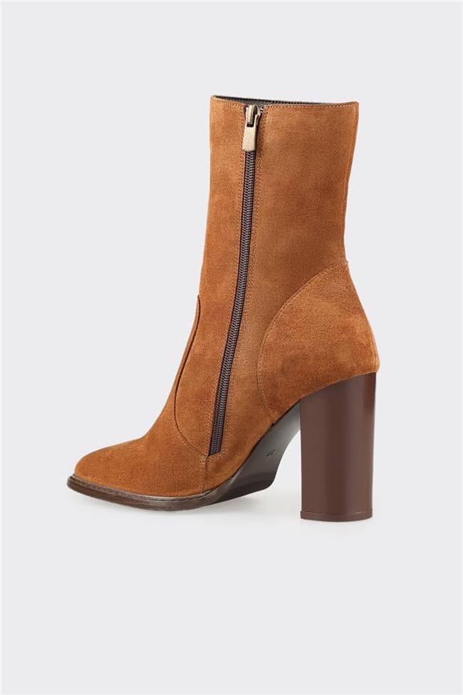 Taba Deri Kadın Yüksek Topuk Bot