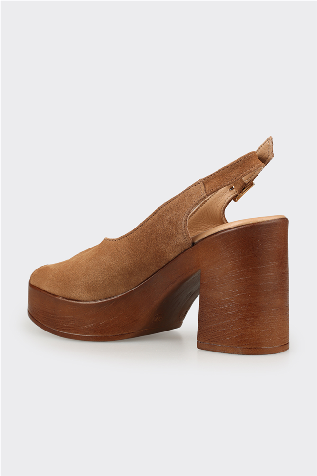 Taba Deri Kadın Yüksek Topuklu Sandalet