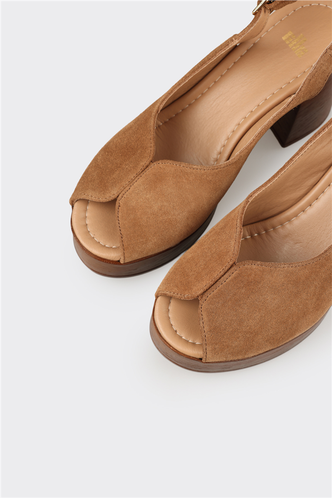 Taba Deri Kadın Yüksek Topuklu Sandalet