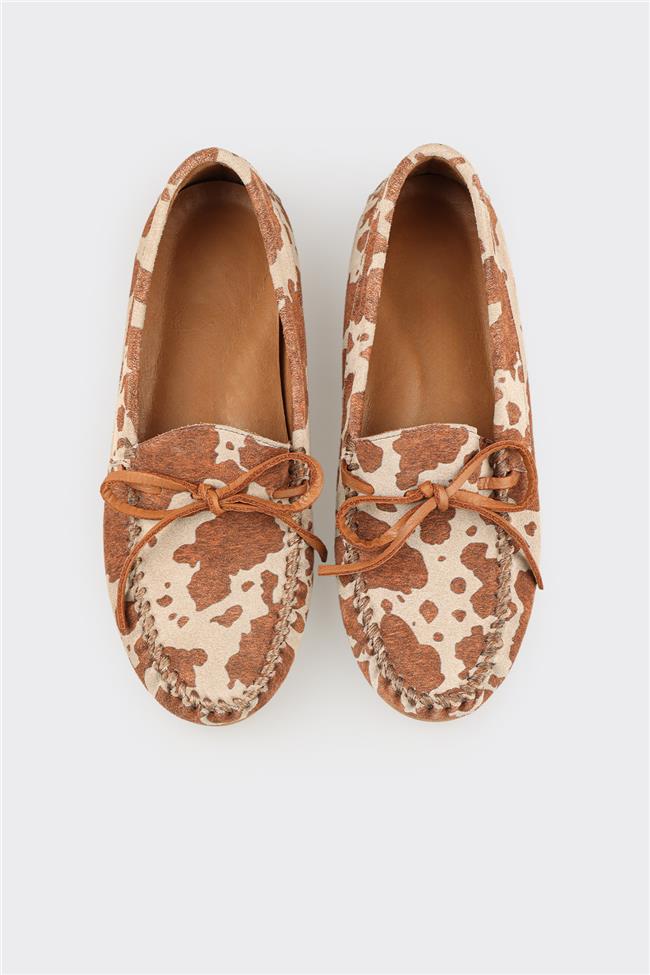 Taba Hayvan Desenli Deri Kadın Günlük Ayakkabı