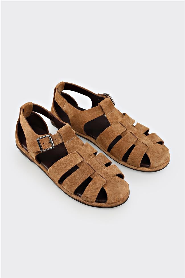 Taba Deri Kadın Düz Sandalet